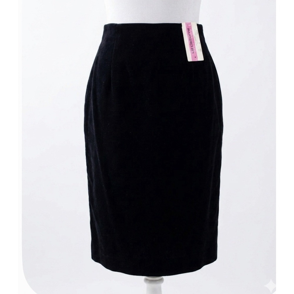 Liz Claiborne Vtg 90s Deadstock Black Velvet Pencil Skirt 10P Business Formal